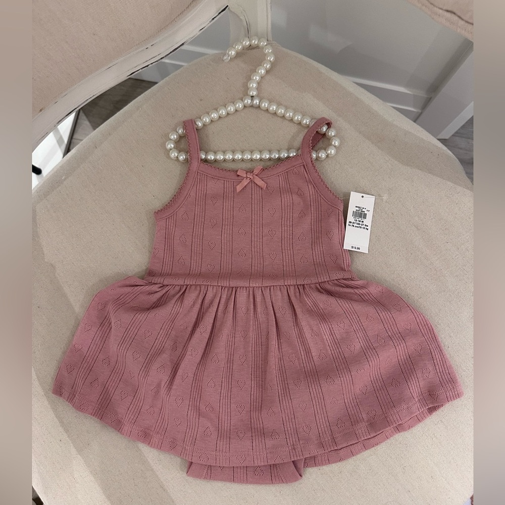 🤍 18~24 Mth Dusty Rose Pointelle Knit Baby Dress with Bow NWT